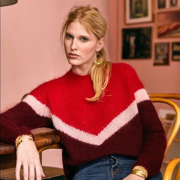 Sezane Sweaters - Sézane Karl Jumper in Rouge/Nude/Bourgogne, Size M